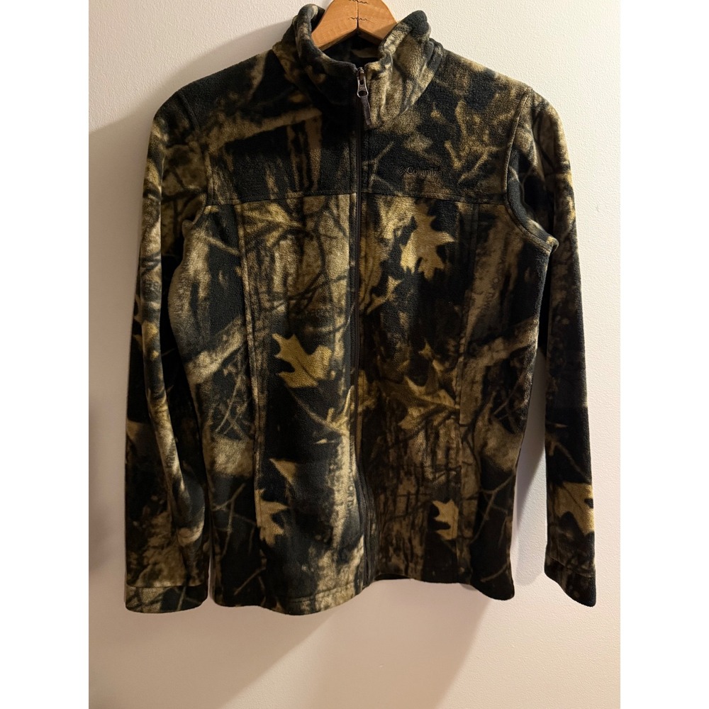 Columbia Womens Camo Fleece Jacket XL Full Zip Real Tree Camouflage Brown Tan